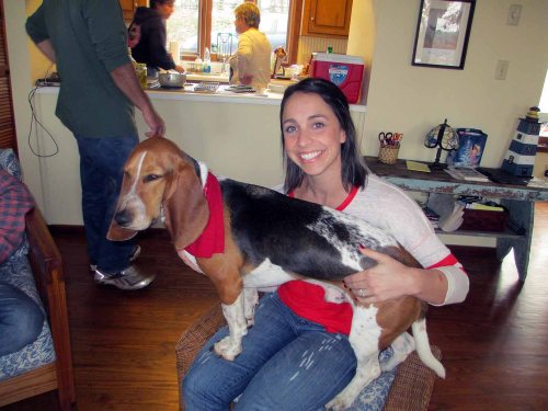 My niece with her "child," Norman the Basset. 